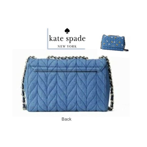 Kate Spade Emelyn Briar Lane Quilted Blue Denim 3D Flowers Shoulder Purs… - Picture 4 of 12